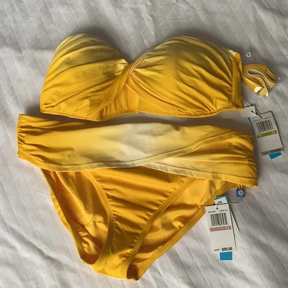 Bleu Rod Beattie Twist Bandeau Sunset Yellow Top Size 14 Bottom Size 12 - Picture 8 of 11